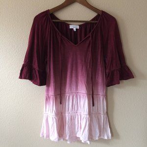 Pink Burgundy Peasant Top S Ombre Boho Top Tie Blouse Symmetry